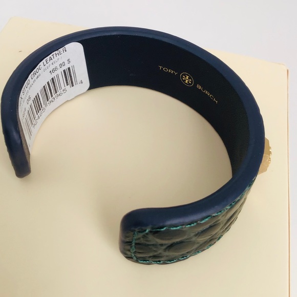 New Tory Burch Logo Cuff Bracelet Hex Stud Leather - Picture 5 of 10